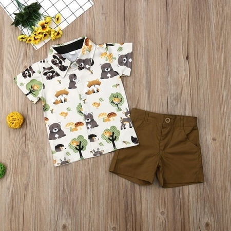 

Kids Toddler Baby Boys Short Sleeve Button Down Shirt Shorts Suits 2T 3T 4T 5T 6T Outfits Summer Clothes Gentleman 2-Piece Set