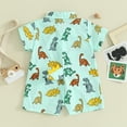 thumbnail image 3 of Suealasg Toddler Baby Boys Clothes Short Sleeve Crew Neck Dinosaur Print Turn-Down Collar Short Jumpsuit 3M 6M 9M 12M 18M 24M 3T Kids Boys Summer Romper Bodysuits, 3 of 8