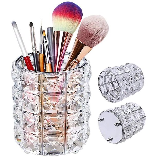 Soporte para brochas de almacenamiento de maquillaje, organizador de cosméticos de maquillaje redondo de cristal, soporte para brochas, almacenamiento de brochas, maquillaje