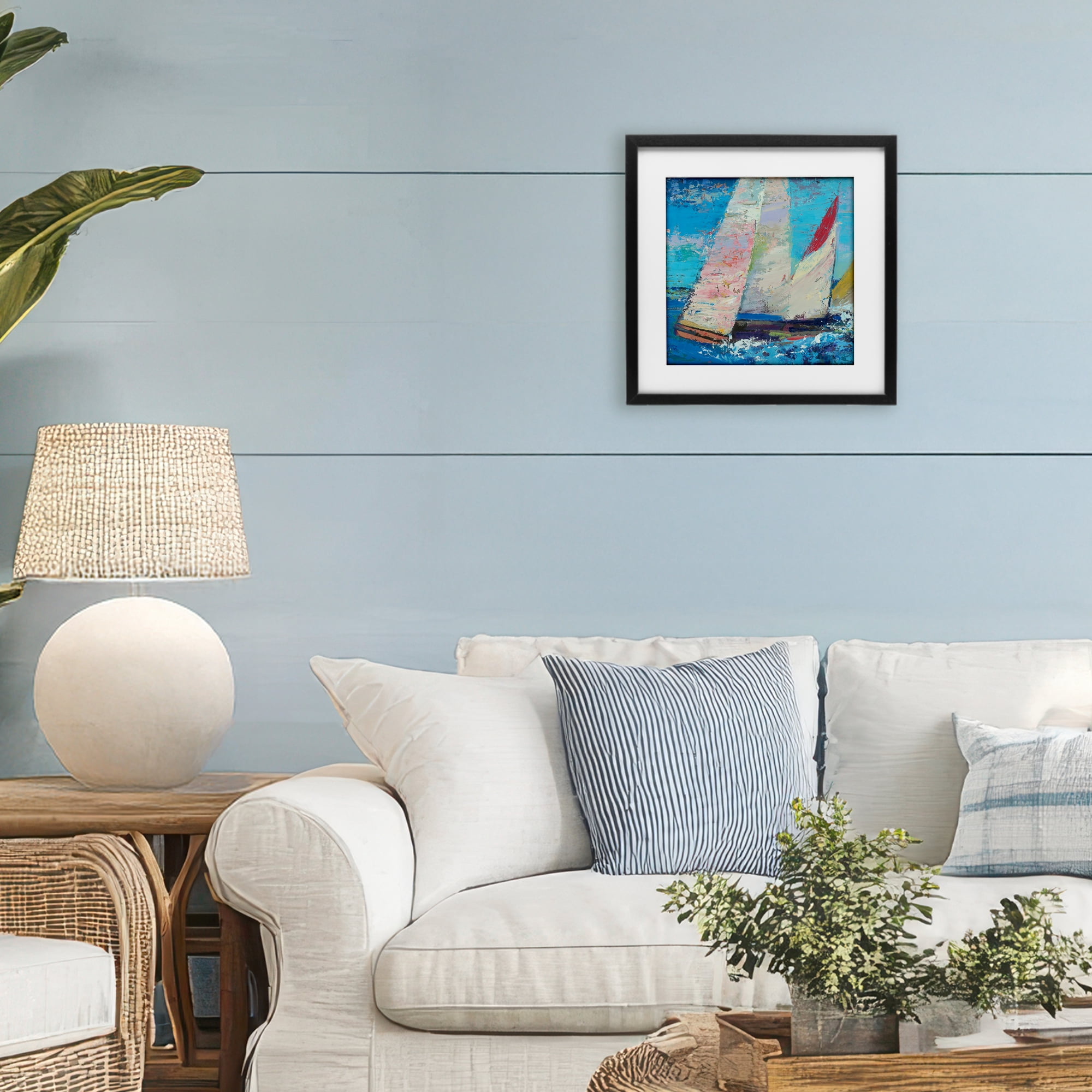 Stupell Industries Expressive Sailboats on Waves Black Framed Print Under Glass, design by Beth A. Forst