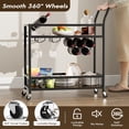 thumbnail image 4 of Vineego Bar Cart Home Industrial Mobile Bar Cart Serving Wine Cart on Wheels with Wine Rack and Glass Holder 2 Wood Storage Shelves for Living Room, Kitchen, Party (Black), 4 of 6
