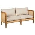 thumbnail image 3 of Christopher Knight Home Outdoor Wicker Sofa, Acacia Wood Frame with Cushions, Boho Patio Loveseat, Teak + Beige, 3 of 12