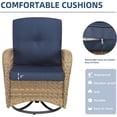 thumbnail image 3 of SOCIALCOMFY 3-Piece Patio Wicker Conversation Bistro Set, Rattan Gliding Rocking Swivel Chairs with Cushion and Glass Top Side Table Outdoor Furniture Sets for Garden Backyard, Navy Blue, 3 of 7