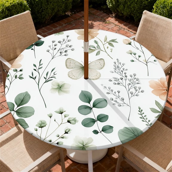 ARTSLION Round Outdoor Tablecloth For Up To 65in With Umbrella Hole & Zipper Waterproof Elastic Edge Fitted Table Cover Big Sunflower For Patio Picnic Party, Soft Butterfly