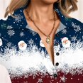 thumbnail image 6 of Women's Fashion Casual Vintage Christmas Printed V-Neck Long Sleeve Button-Down Polo Shirt Top, Holiday Blouse, Collared T-Shirt,Dark Blue,XL, 6 of 7