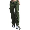 thumbnail image 1 of Qarigey Pantalones de mujer con bolsillos para fiestas, viajes, acampadas, niñas, estilo informal, vaqueros vintage, pantalones de pierna Prendas para la parte inferior del cuerpo Verde METRO, 1 of 6