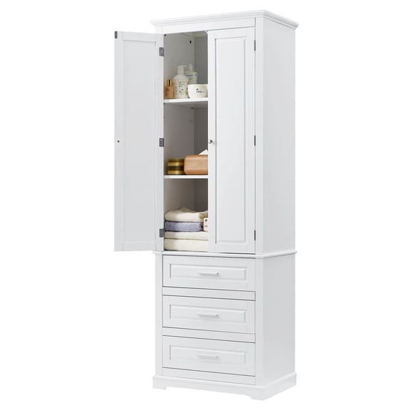 GZXS Bathroom Storage Freestanding Floor Linen Cabinet with 3 Drawers, White