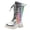 Silver, variant on GobdXE Kids Knee High Combat Boots Glitter Panel Decor Lace Up Side Zip Thick Non Slip Sole Casual Boots Silver,4.5-5 Years