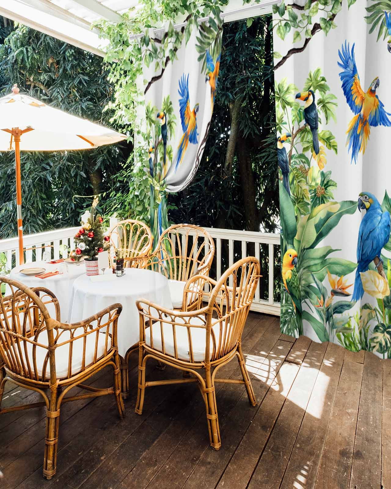 nqOlkjepod Outdoor Curtains for Patio Waterproof, Tropical Toucan Parrot Outdoor Privacy Panels Grommet, Summer Palm Leaf Watercolor Blackout Outside Curtains for Porch/Cabana 54"x84", 2 Panels