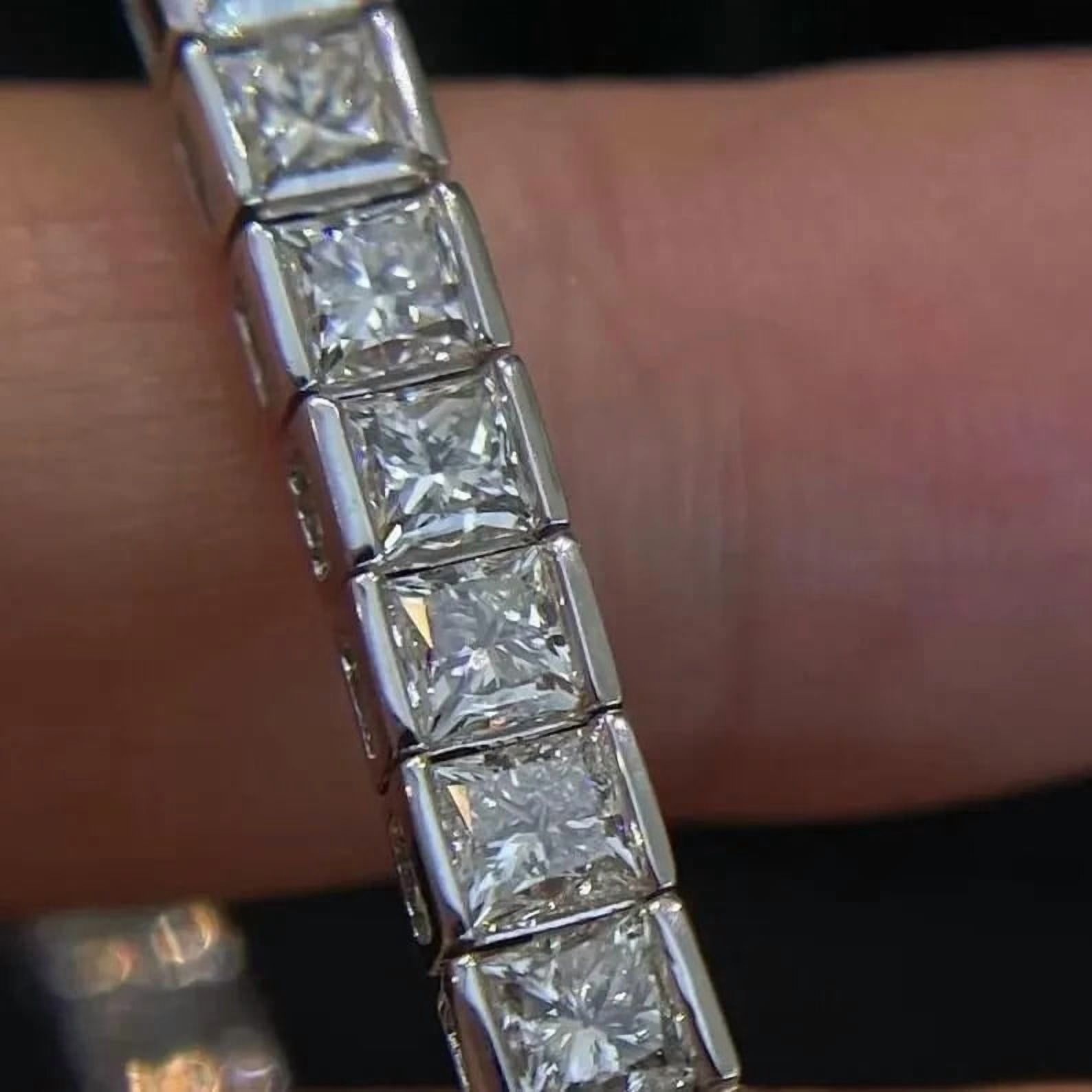 8 CT Princess Cut Moissanite 14K White Gold Plated Half Bezel Set Tennis Bracelet For Men