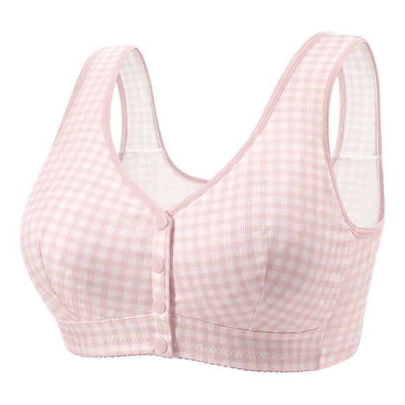 Hrsba Built In Bra Tank Tops for Women Plaid Front Closure Wireless Plus Size Push Up Breathable Daily Wear Bras