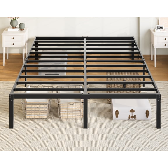 Allewie Queen Bed Frame, 14 inch Metal Platform Beds with Storage Space, No Box Spring Needed and Easy Assembly, Black