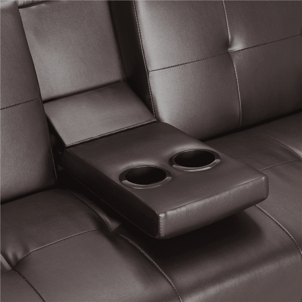 Renwick LuxuryGoods Modern Faux Leather Futon with Cupholders and Pillows, Espresso  (图4)