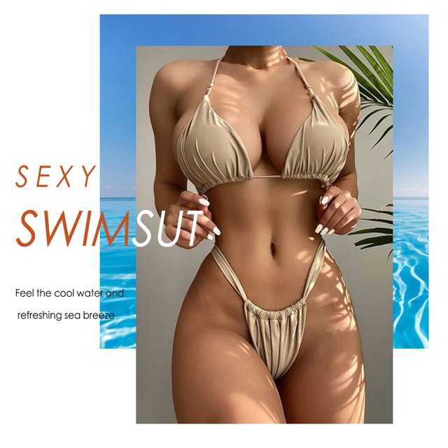Traje De Baño De Dos Piezas Con Cuello Halter Bragas y sujetadores de mujer Conjunto de bikini con cordones Halter Cintura alta Sexy Ropa de playa sólida