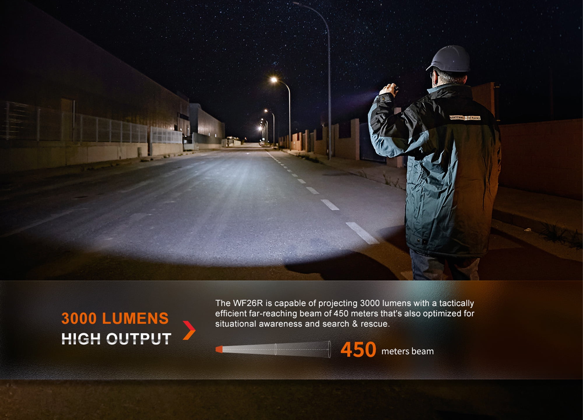 Fenix WF26R 3000 Lumen Rechargeable Duty Flashlight with Charging Cradle