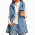 thumbnail image 2 of Lutiedan Fleece Hooded Vest for Women Sleeveless Button down Outerwear Vest Fall Winter Warm Jackets with Pocket S-XXL,Navy, 2 of 6