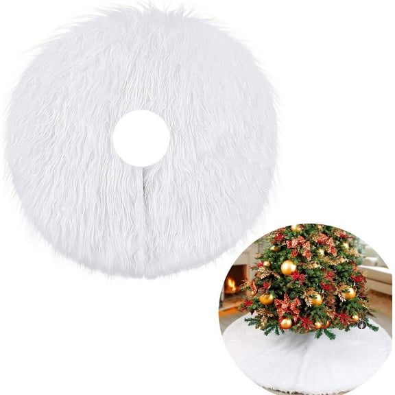 35 inches Christmas Tree Skirt,Bexikou White Faux Fur Tree Skirts,Soft Plush Tree Skirt for Xmas Tree Decorations