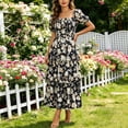 thumbnail image 2 of GUACER Dark Floral Smocked Maxi Dress for Women Square Neck Puff Sleeve Tiered Boho Dress, Elegant Evening Party Outfit, 2 of 8