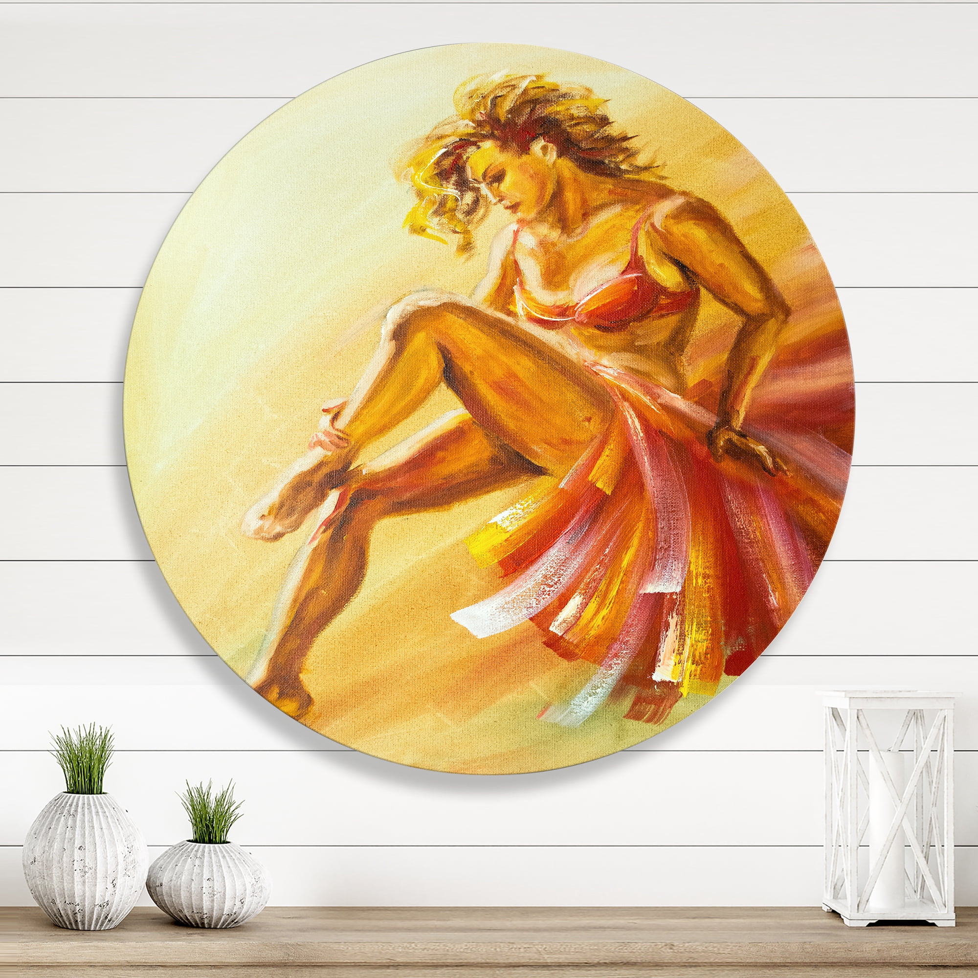 Designart 'Warm Coloured Flamenco Woman Dancer' Modern Circle Metal Wall Art 11x11 - Disc of 11