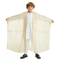 lnmuld Kids Coats Elegant Arabic Thobe Traditional Kaftan Robe Set for Teenage Boys with Long Sleeve Embroidered Design Solid Color Size:9-10 Years