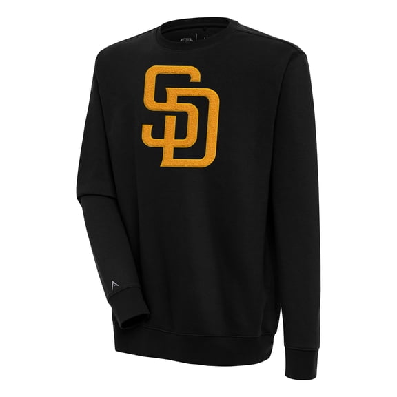 Men's Antigua  Black San Diego Padres Victory Crewneck Chenille Pullover Sweatshirt