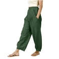 thumbnail image 3 of YOIAVIAOY Linen Pants for Women Summer Wide Leg Cotton Lounge Trousers Tapered Spring Boho Beach Vacation Pants Green S, 3 of 7