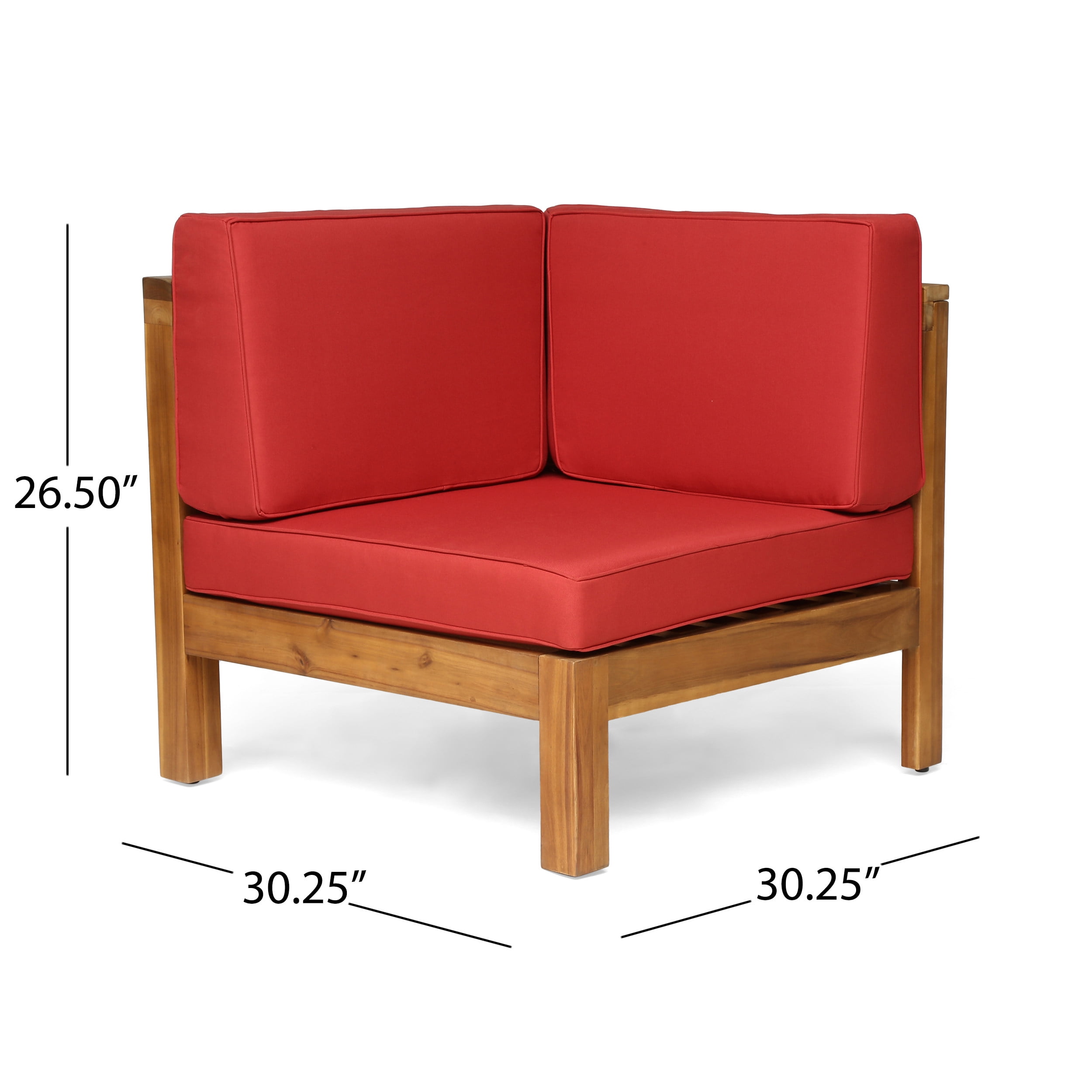 Graham Outdoor 9 Seater Acacia Wood Sectional Sofa Set, Teak Finish, Red