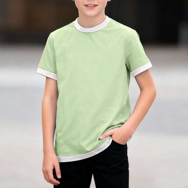 Camiseta informal de manga corta con cuello redondo y color liso para niños de 3 a 12 años
