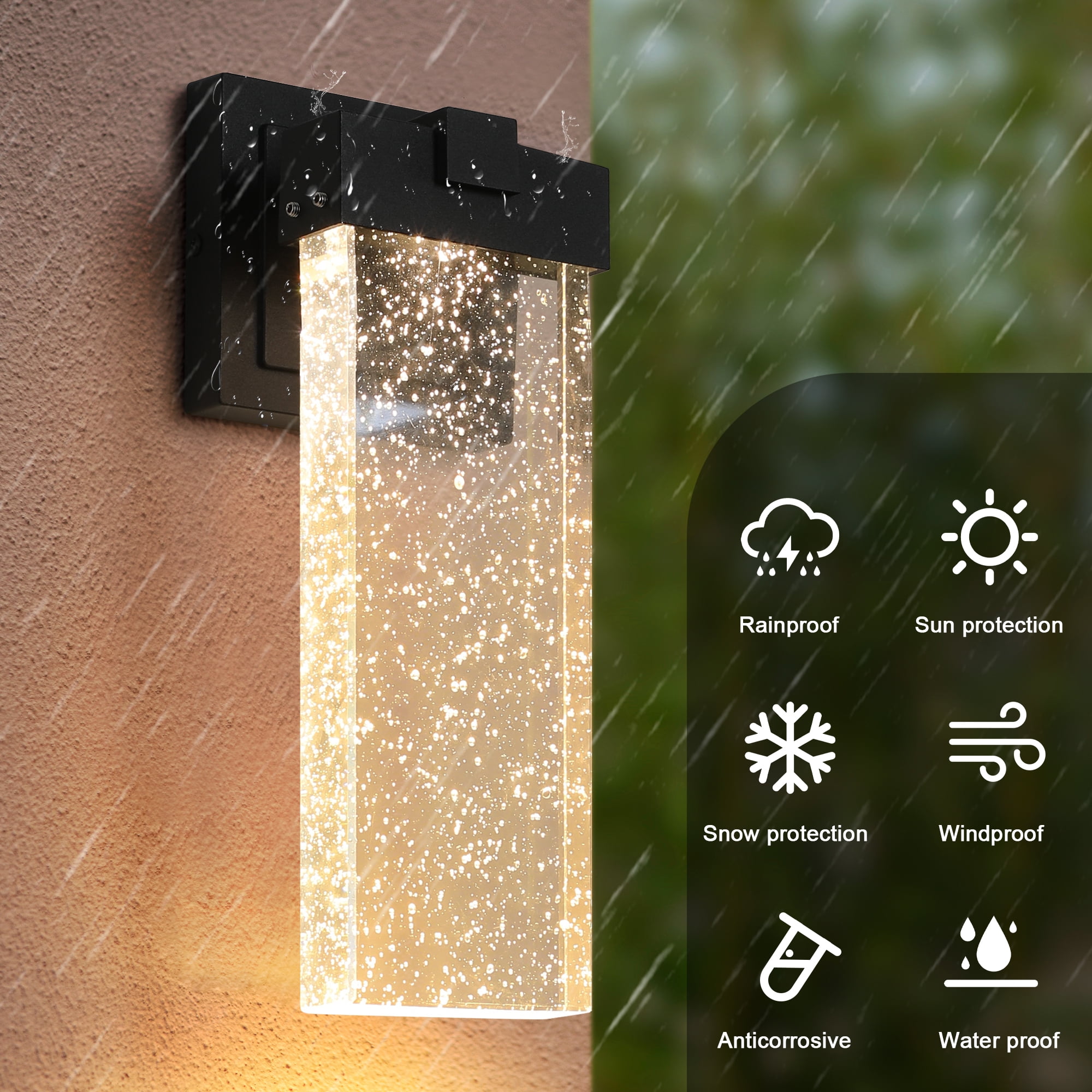 Jopath 2-Pack Outdoor Wall Light Fixture, Weatherproof LED Wall Sconce with Bubble Crystal and Light Sensor for Porch, Patio, and Garden