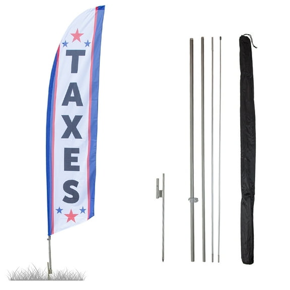 Vispronet Taxes Feather Flag Kit, 13.5' Flag with Pole Set and Ground Stake