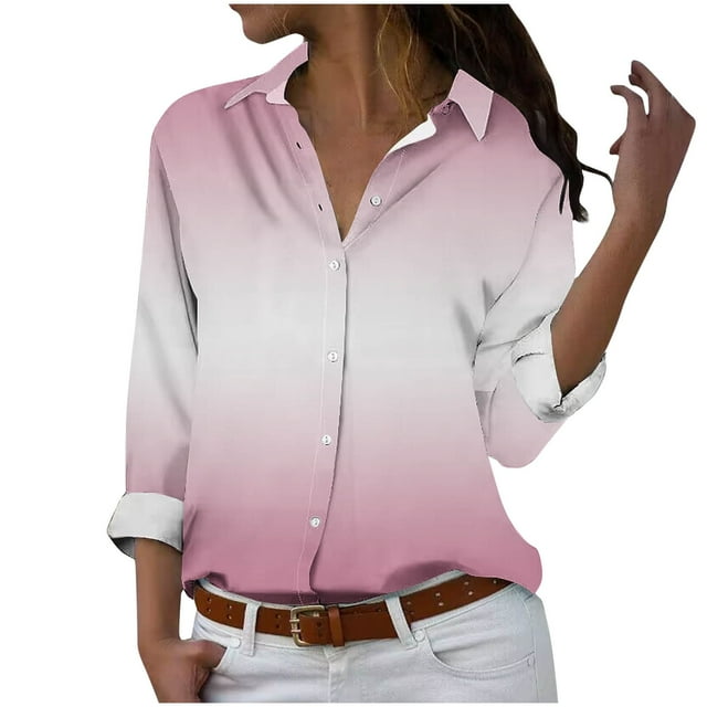 ameIAEA Women's Collared Button Down Blouses Long Sleeve Color Block Casual Tops 2024 Fall Shirts