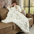 thumbnail image 3 of King Size Faux Fur Blanket Cream White - Big Bubble Rabbit Fluff Throw for Bed Large Fluffy Fuzzy Cozy Thick Furry Plush Shaggy Blankets 108x90 Inches, 3 of 10