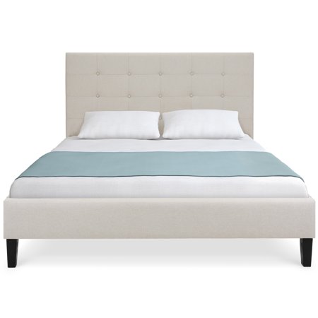 Balance Platform Bed Best Choice Products Upholstered Queen Platform Bed Frame w/ Tufted Button Headboard, Wood Slat Support - Cream ()