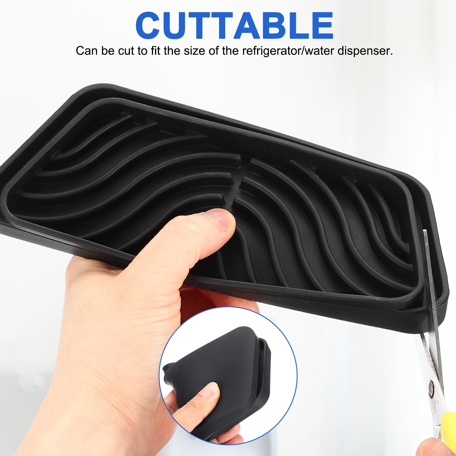 Uxcell Rectangular Refrigerator Drip Catcher - Non-Slip Silicone Mini Dispenser Drip Collector Fridge Spills Water Pad Catch Basin with with Rectangular Large Drain for Drainage, Black