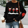 thumbnail image 3 of Pompotops Automne et Hiver Femmes Chandail Imprimé de Noël Col Rond Manches Longues Blouse Unie Hauts Chandails en Molleton, 3 of 4