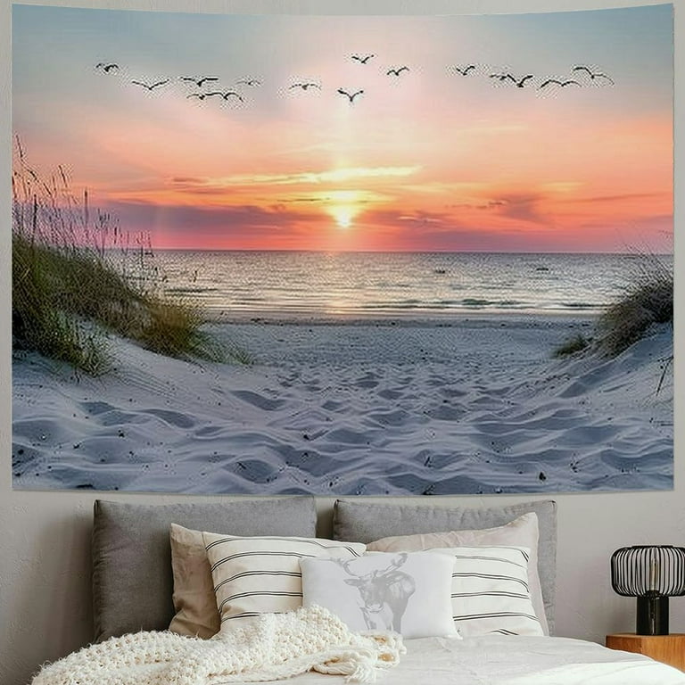 BCIIG Ocean Beach Tapestry Wall Hanging Sunset Seabird and Beach with Grass Wall Hanging Tapestry Natural Landscape Tapestry for Bedroom Living Room Dorm Decoration Wall Decor Walmart