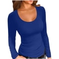 thumbnail image 2 of yillto Womens Tight Shirts Scoop Neck Long Sleeve Slim Tops Basic Solid Color Layered Undershirts Tee, 2 of 7