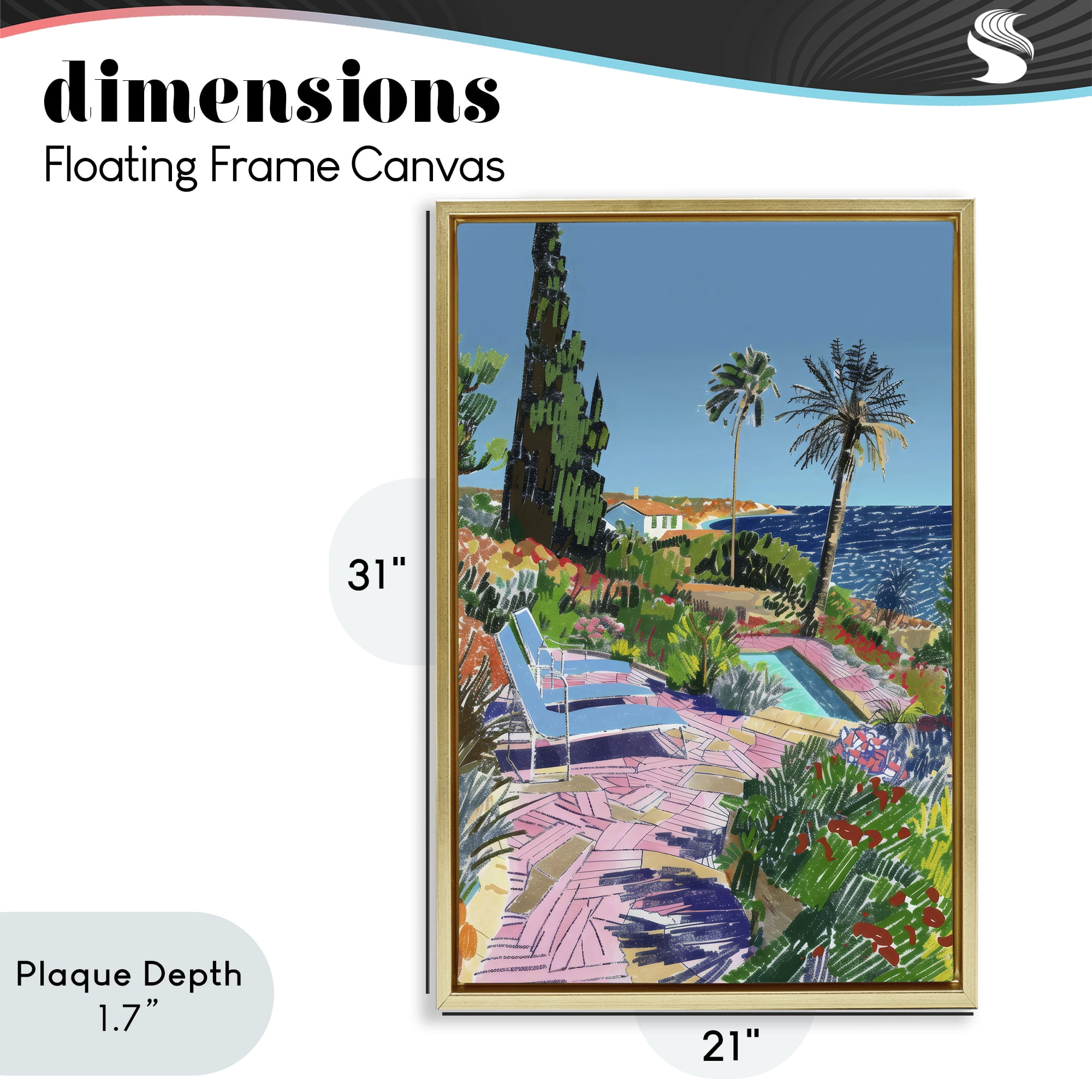 Stupell Industries Pool View to Ocean Gold Framed Floater Canvas Wall Art, design by Creative Studio