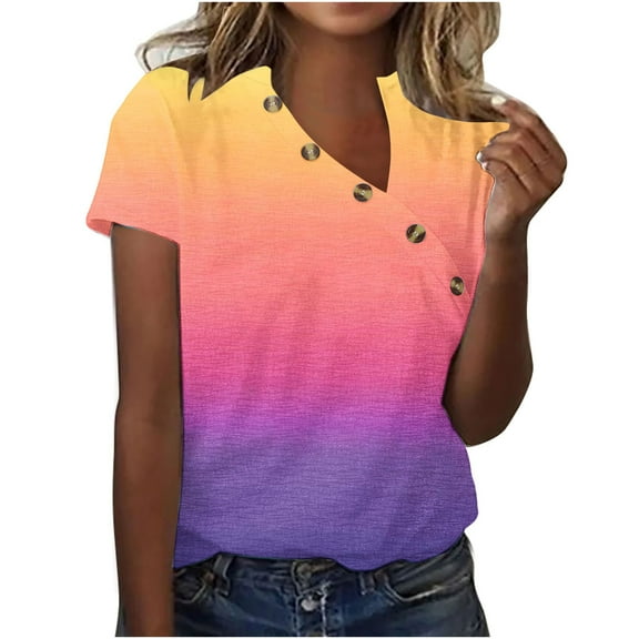 gbyLJF Womens Short Sleeve Dressy Tops Womens Gym Tops Short Sleeve Summer Shirts For Women Y2K Shirts Yellow S