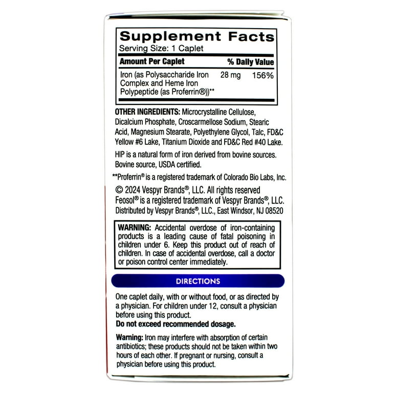 Feosol Complete Bifera HIP & PIC 3pk Iron Supplement 30 Caplets