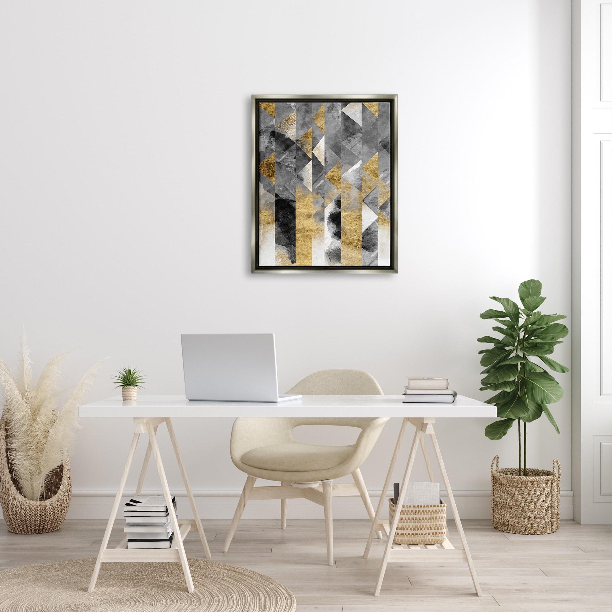 Stupell Industries Modern Triangular Stripes Sharp Geometric Pattern Luster Gray Framed Floating Canvas Wall Art, 24x30, by Chariklia Zarris