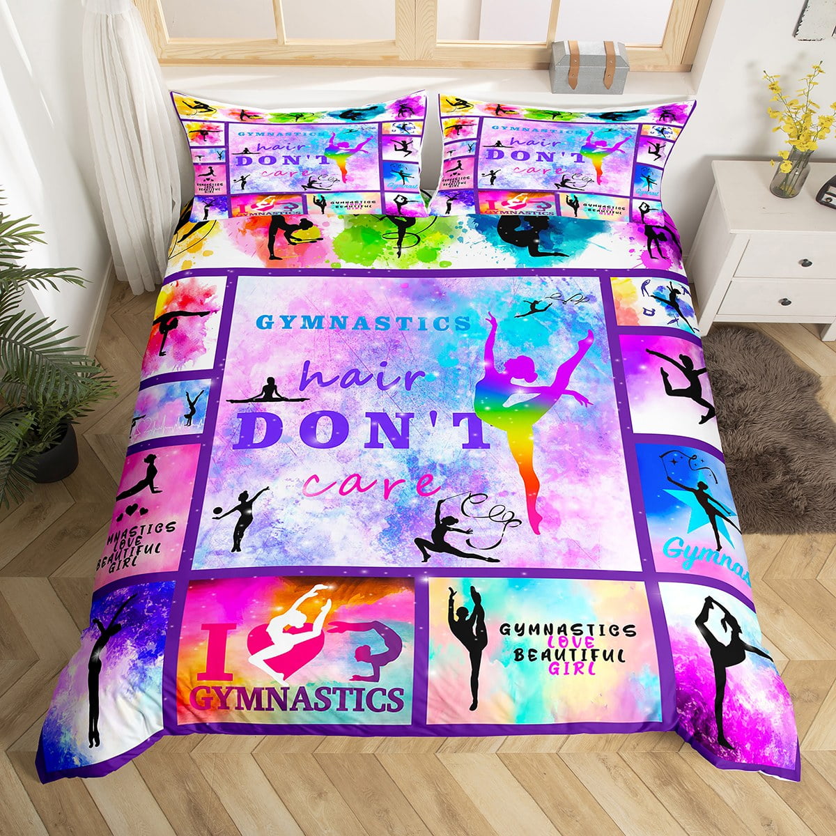YST Gymnastics Gift Comforter Cover Twin Size, Gymnast Dancers Duvet