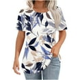 thumbnail image 3 of Womens Blouses Tops,Summer New Fashion Floral Prints Top Loose Round Neck Chest Pleated Shirts Womens Casual Short Sleeve Blouse Pullover Tops, 3 of 6