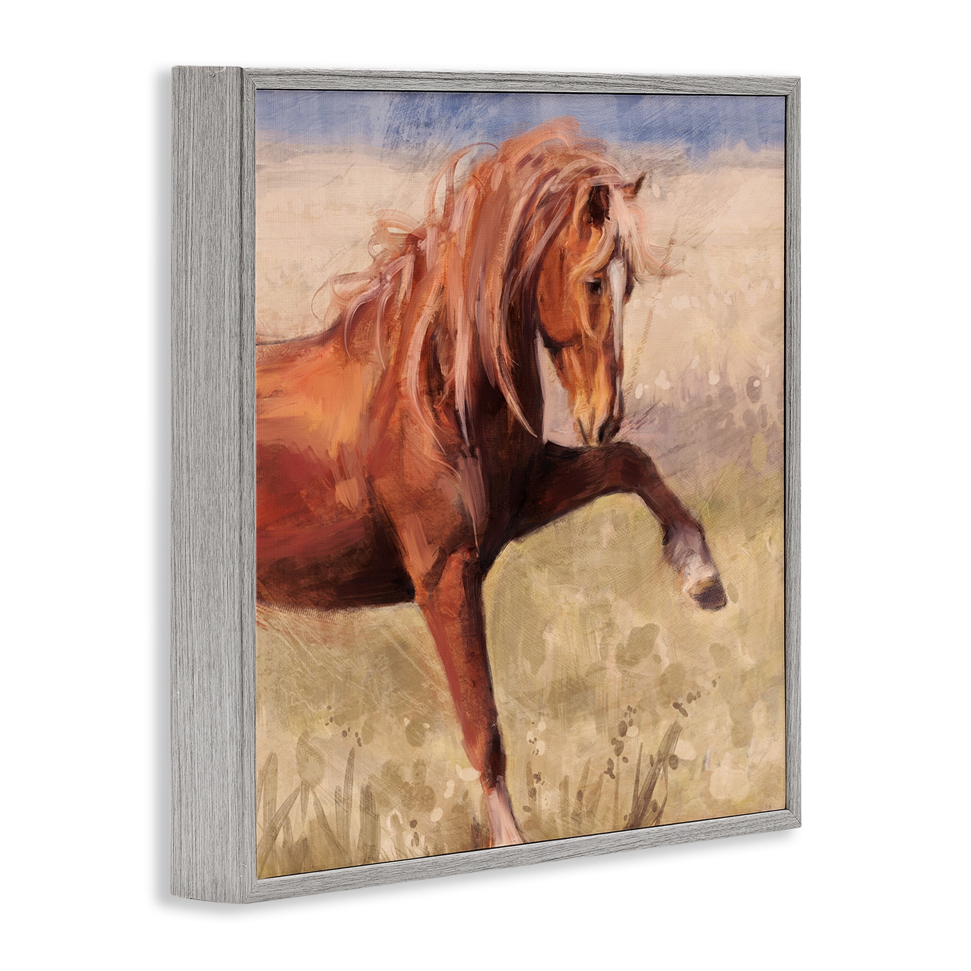 Stupell Industries The Red Stallion Portrait Animals & Insects Painting Gray Framed Art Print Wall Art, 17 x 17
