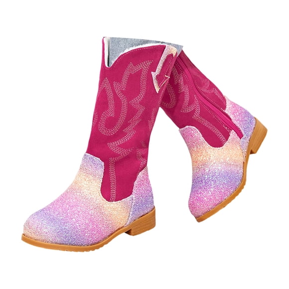 Dakaela 3-12Y Toddler Girls Cowboy Boots Toddler Glitter Cowgirl Western Mid Calf Booties Little Big Kids Rhinestone Walking Riding Shoes Watermelon Red 3