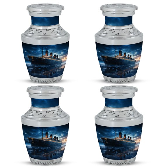 Ocean Liner at Twilight Rustic Reverence Mini Urn for Ashes - Earthly Memory Keeper - Natural Keepsake - Funeral Urns For Human Ashes - Memorial Urns 3 Inch, Set Of 4