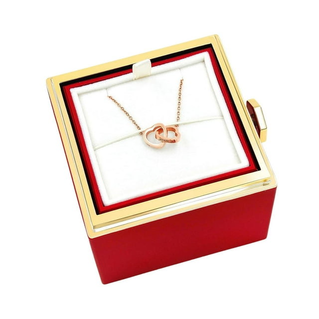 Caja giratoria para collares, contenedor para collares, colgante decorativo de doble corazón, caja de regalo para compromiso, niñas y mamás. rosa dorada