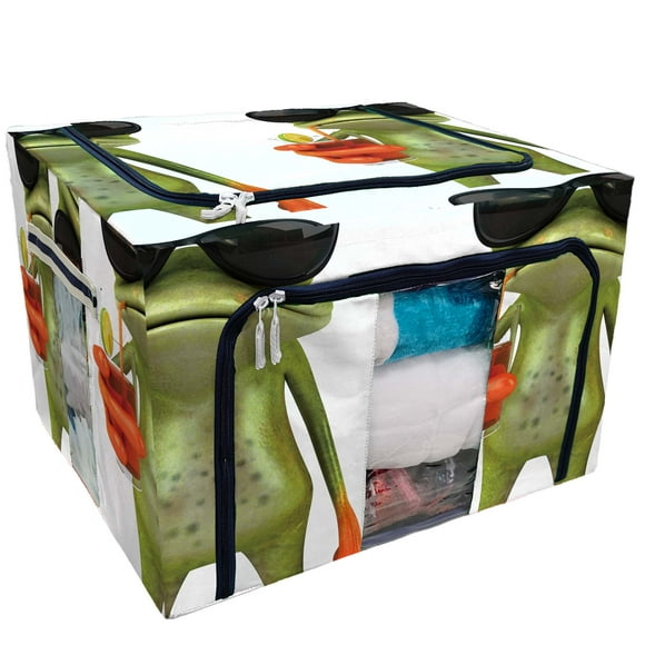 EREHome Frog glasses Storage Bag Clear Window Storage Bins Boxes Large Capacity Foldable Stackable Organizer With Steel Metal Frame For Bedding,Clothes,Closets, Bedrooms