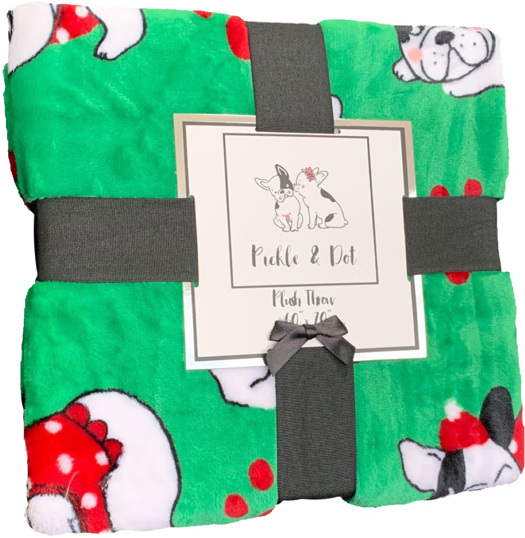 Pickle & Dot Thick Shiny Plush Christmas Holiday Throw Blanket