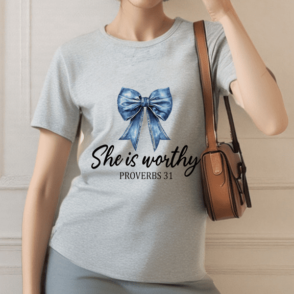 Worthy Woman Tee Christian T-Shirt Top Inspirational Design Soft Cotton Comfort Fit Colors Gray S-3XL